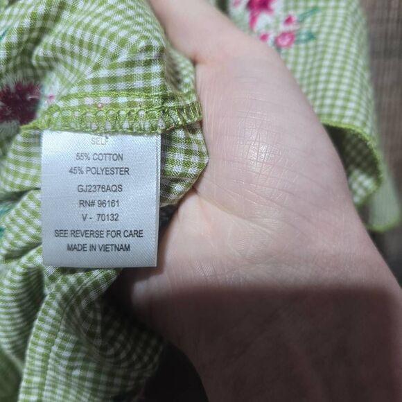 Gypsies & Moondust Ruffled Gingham Floral Embroidered Cold Shoulder Blouse - Picture 6 of 6